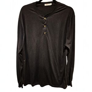 Hanes Black Long Sleeve Henley Shirt XL Casual Basic Layering Tee